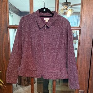 Christopher & Banks Plum‎ Purple Herringbone Zip-Up Jacket Large Career Classic